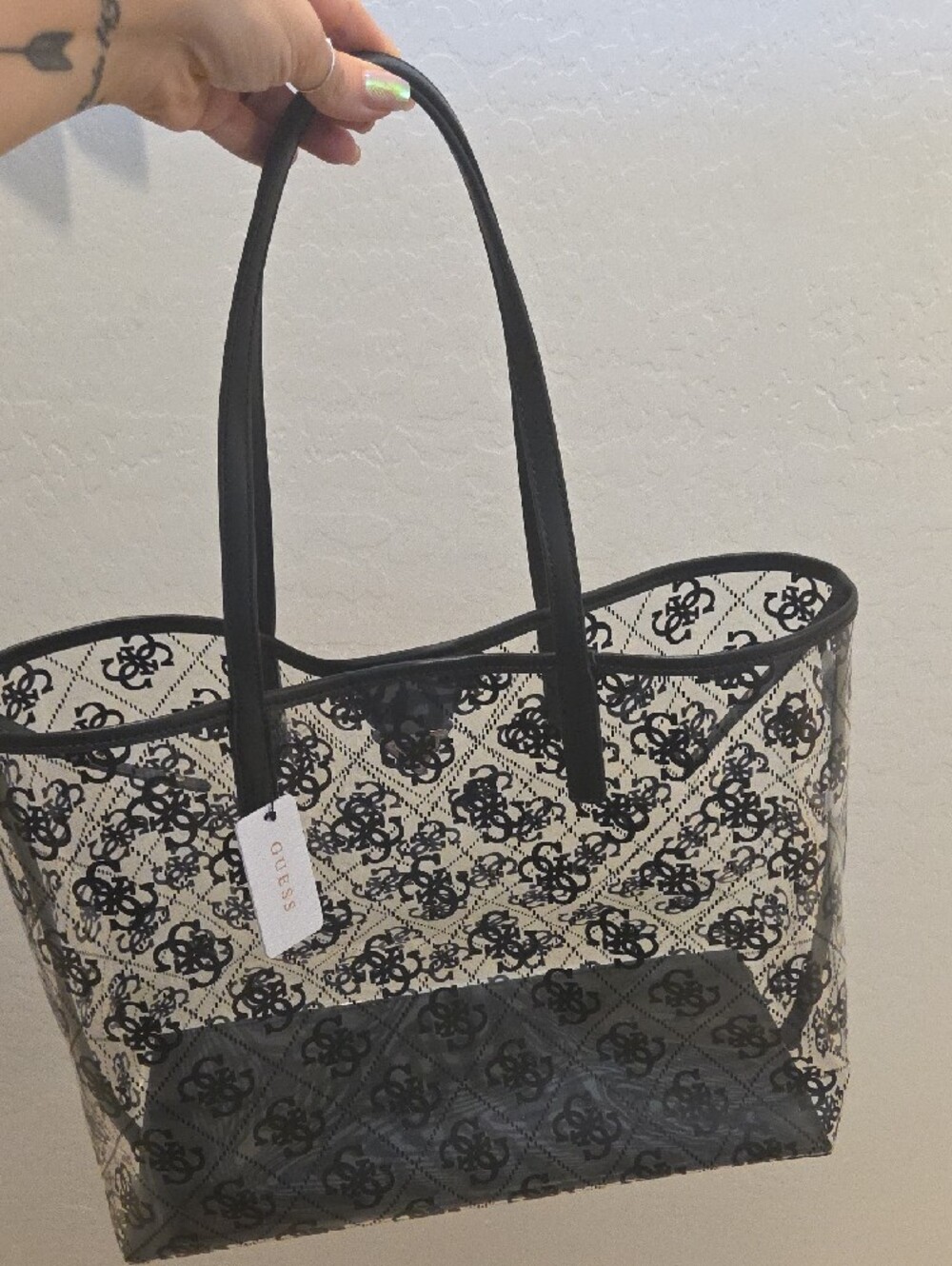 GUESS Clear Logo Tote with Black Trim - Picture 7 of 10